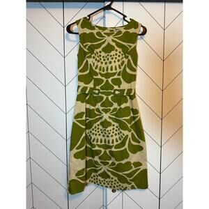 Tabitha Anthropologie Women’s 0 Tabitha Room Cotton Green Cream Retro Midi Dress